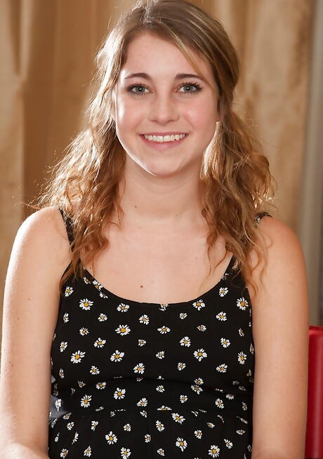 Rangy american blond teen Kinsley Eden in nice skirt denudes big hooters and masturbates 