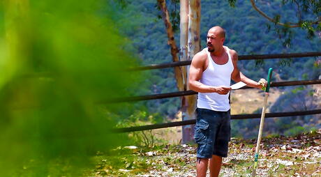 Deluxe american dark-haired Aria Alexander in sexy panties fucked by big cock after good blowjob outdoor